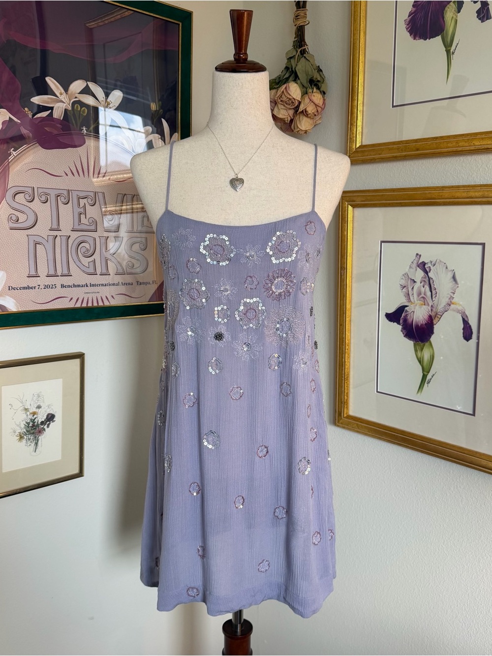 Free People Purple Sequin Floral Mini Dress Size XS / Small NWT